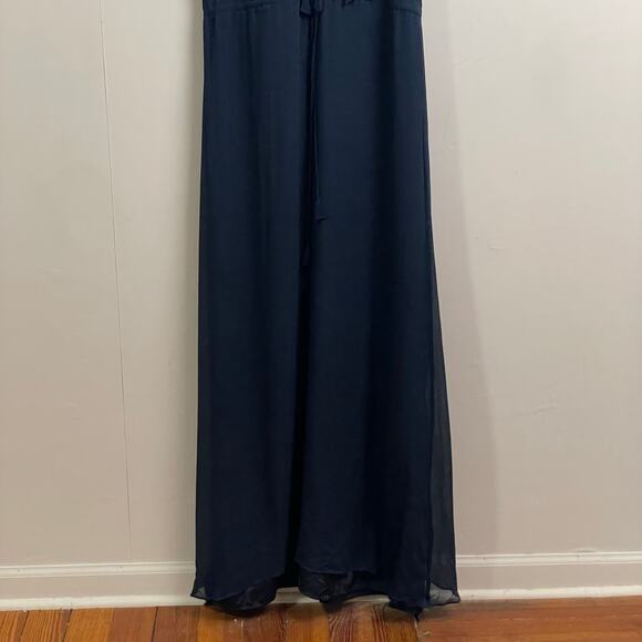 Calypso St. Barth M summer maxi dress navy blue lace rope fringe lined silk - Picture 3 of 7